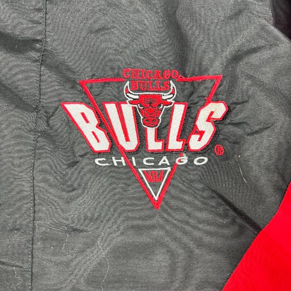 VTG 90s Logo 7 Chicago Bulls Jacket Extra Large Black & Red Full Zip Puffer Coat - Picture 3 of 16